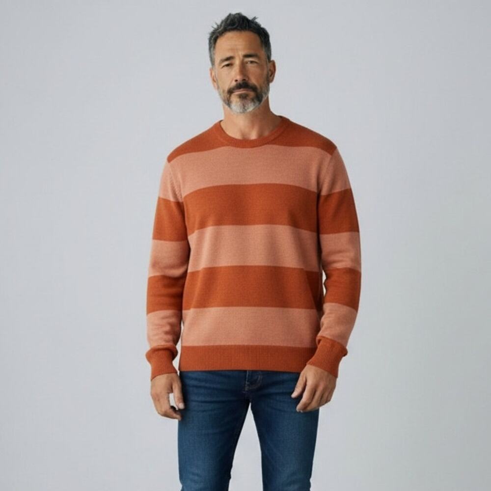 Club Monaco Linen Crew Stripe Pullover Sweater NWT Men's Sz S Orange Long Sleeve